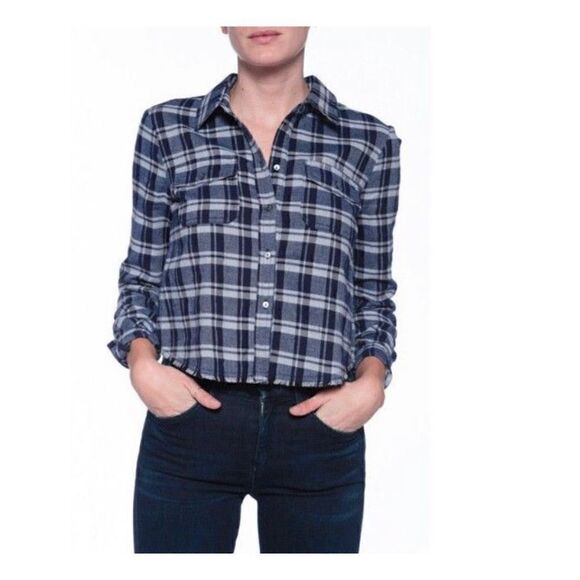 ELIZABETH AND JAMES BUCKLEY PLAID FRAYED HEM SHIRT Size Large - Picture 1 of 12